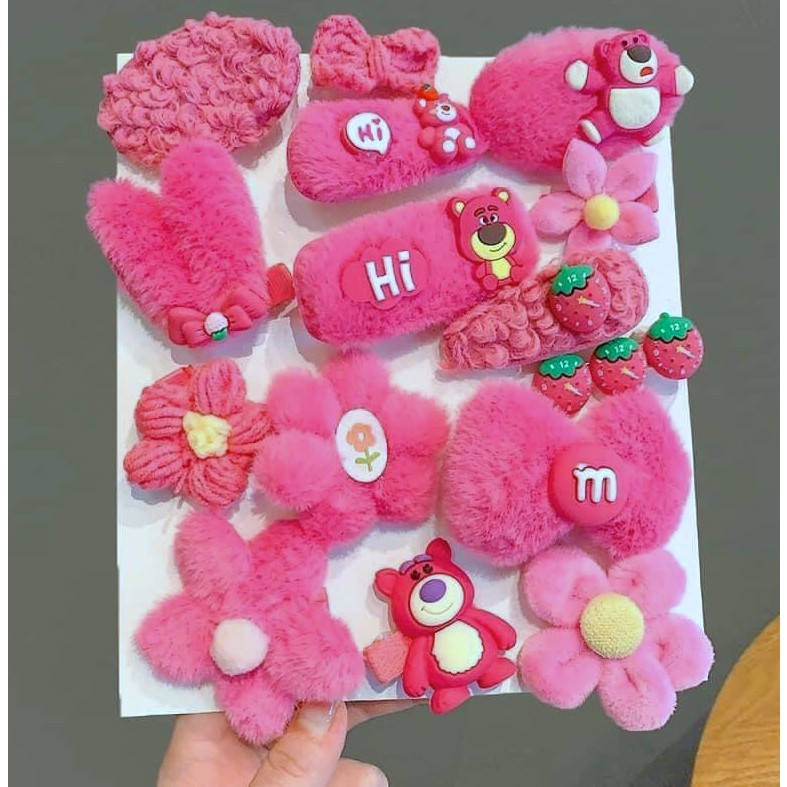 Mũ Tai Bèo Hình Gấu Dâu Lotso Siêu Cưng Cho Bé Gái 6-15 tuổi, họa tiết dễ thương