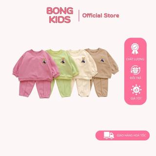 Bộ dài tay thu đông cho bé trai bé gái, Bộ Nỉ hình Gấu Thêu chất da cá cao cấp Sz 7 - 20kg