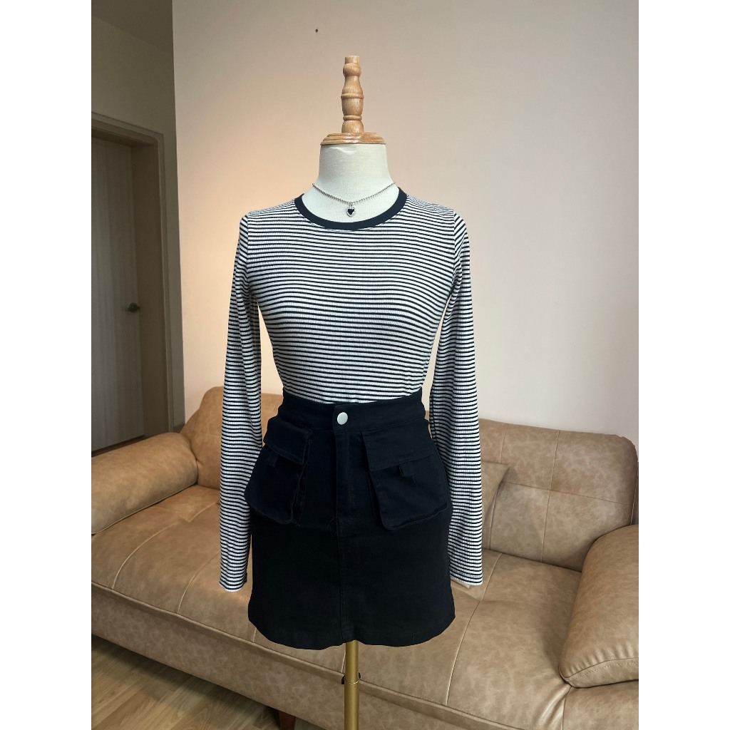 Áo thun gân dày dặn cotton kẻ ngang ôm body