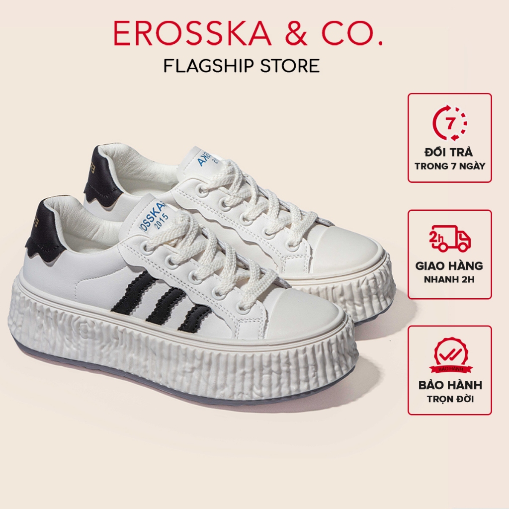 Erosska - Giày thể thao nữ thời trang đế bánh mì phong cách cá tính năng động màu trắng - GS030