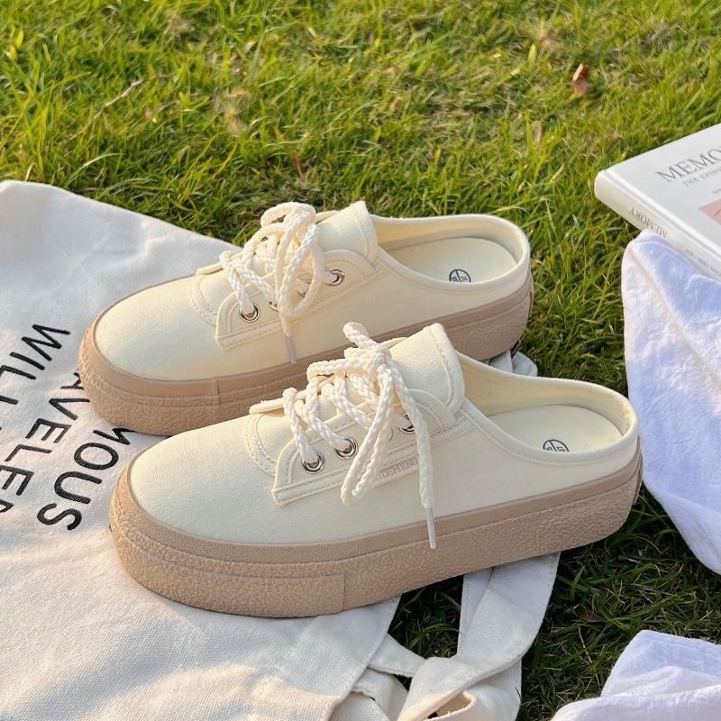 Sục nữ vải Canvas mềm, đế Nâu sần siêu nhẹ cao 5cm