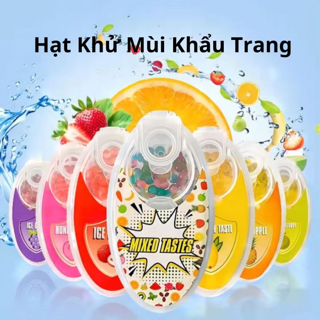 Hạt Khử Mùi Làm Mát Khẩu Trang Hộp 100 Viên, Hạt Tạo Hương Thơm Khử Mùi Khẩu Trang Nhiều Mùi Hương Trái Cây