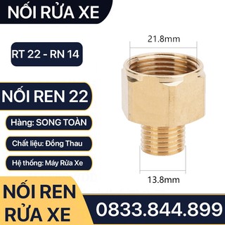 Nối rửa xe ren 22, đầu nối ren trong ren ngoài 22 14 đồng thau
