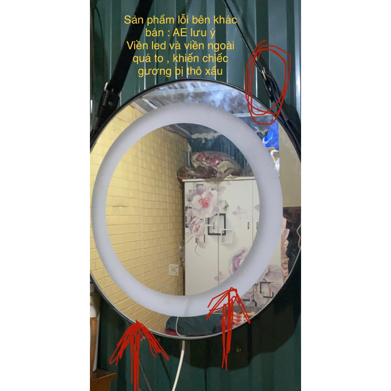 Gương treo tường tròn đèn led 3 màu viền dây da , Gương nhà tắm đèn led phong cách bắc âu sang trọng - BiBi..Shop