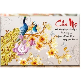 Tranh thêu chữ thập cha mẹ kt 65x45 cm / tranh đính đá Cha mẹ kt 83x55 cm