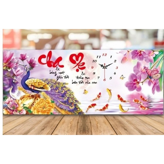 Tranh thêu đồng hồ cha mẹ lv3055 kt 91x43 cm