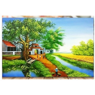 Tranh thêu lv3049 phong cảnh quê hương thanh bình kt 84x57 cm