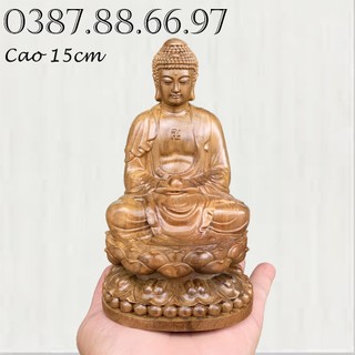 Tượng phật a di đà cao 15cm chất liệu gỗ bách xanh