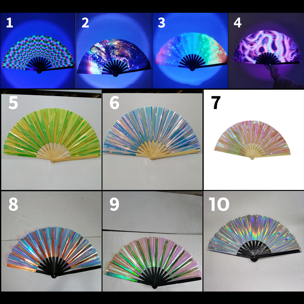 Quạt xếp vải uv - Quạt cầm tay hologram - phụ kiện rave edm festival giá rẻ