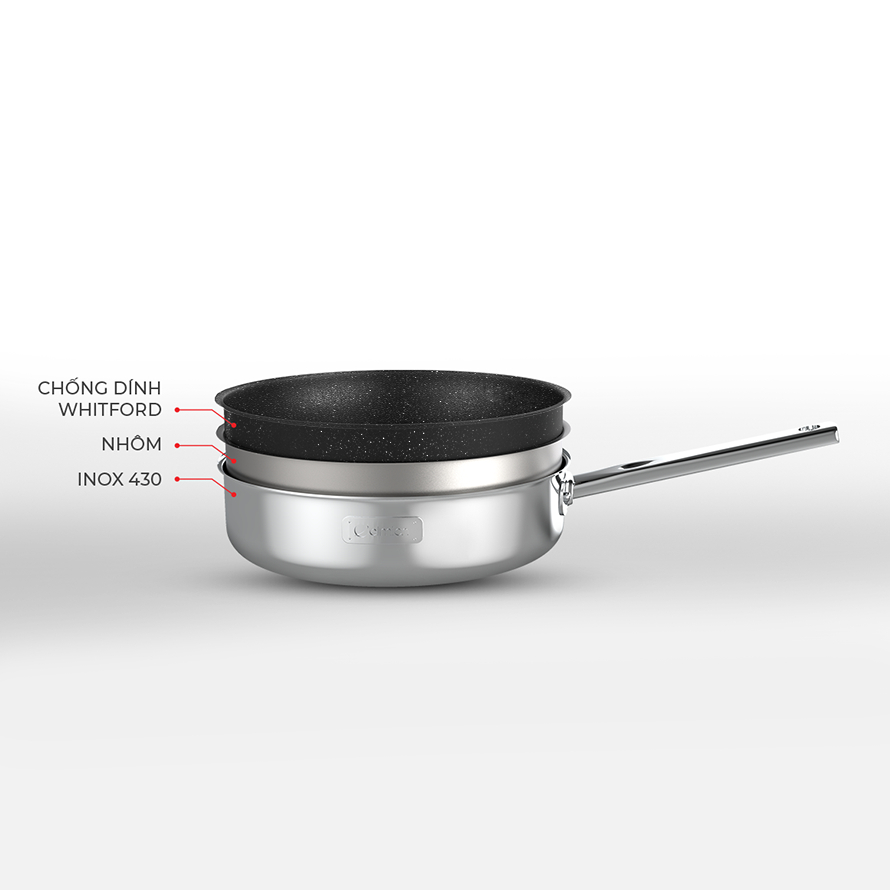 Chảo Inox 2 lớp cao cấp đáy liền Trimax XS EL 3753 size 24cm 26cm 28cm chính hãng Elmich