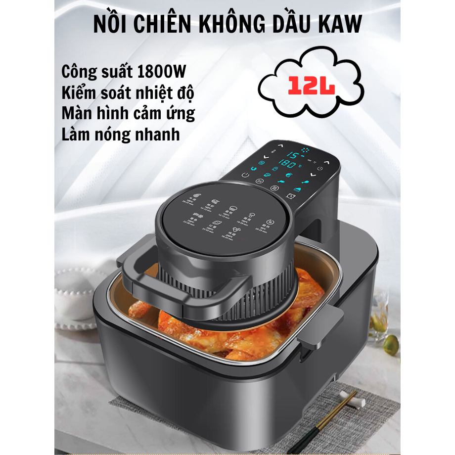 Nồi chiên không dầu chính hãng Kaw 12 Lít Đa năng, Công suất 1500W chống dính, hàng chính hãng, mẫu mới nhất 2023