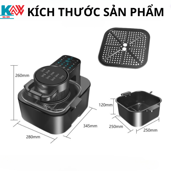 Nồi chiên không dầu chính hãng Kaw 12 Lít Đa năng, Công suất 1500W chống dính, hàng chính hãng, mẫu mới nhất 2023