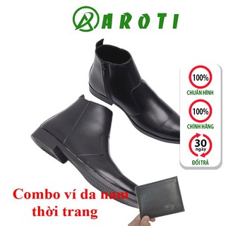 Giày Da Nam AROTI Chealsea Boot Cao Cổ Chất Đẹp Cao Cấp,Đế Khâu  Bền,Tăng Chiều Cao 3cm Form Hàn CB521-NHám(V)