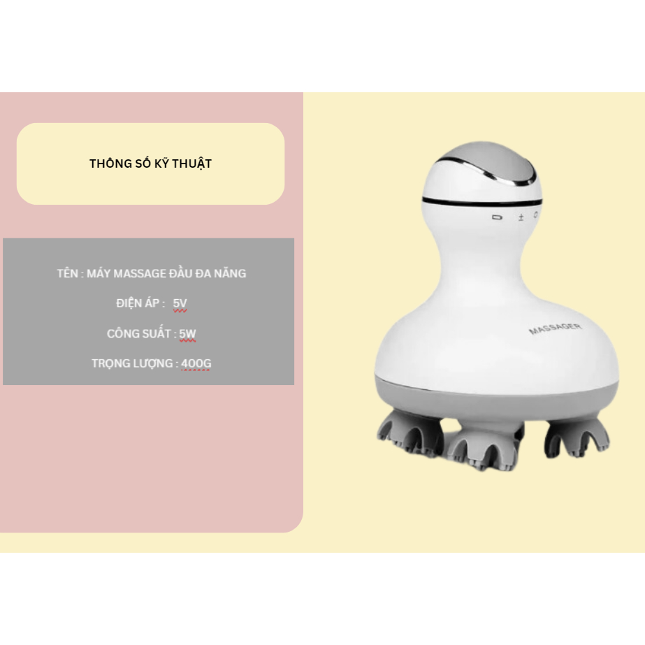 Máy mát xa da đầu với 4 đầu mát xa thay thế Máy gãi đầu di động với các nút nhào khăn Máy massage đầu cổ đa năng