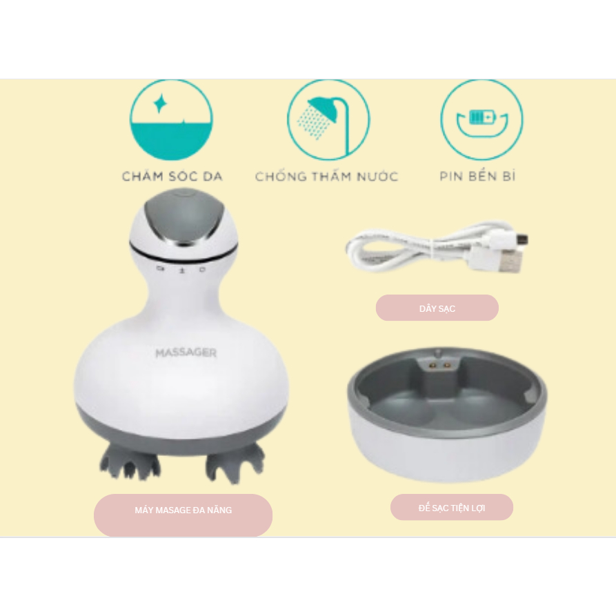 Máy mát xa da đầu với 4 đầu mát xa thay thế Máy gãi đầu di động với các nút nhào khăn Máy massage đầu cổ đa năng