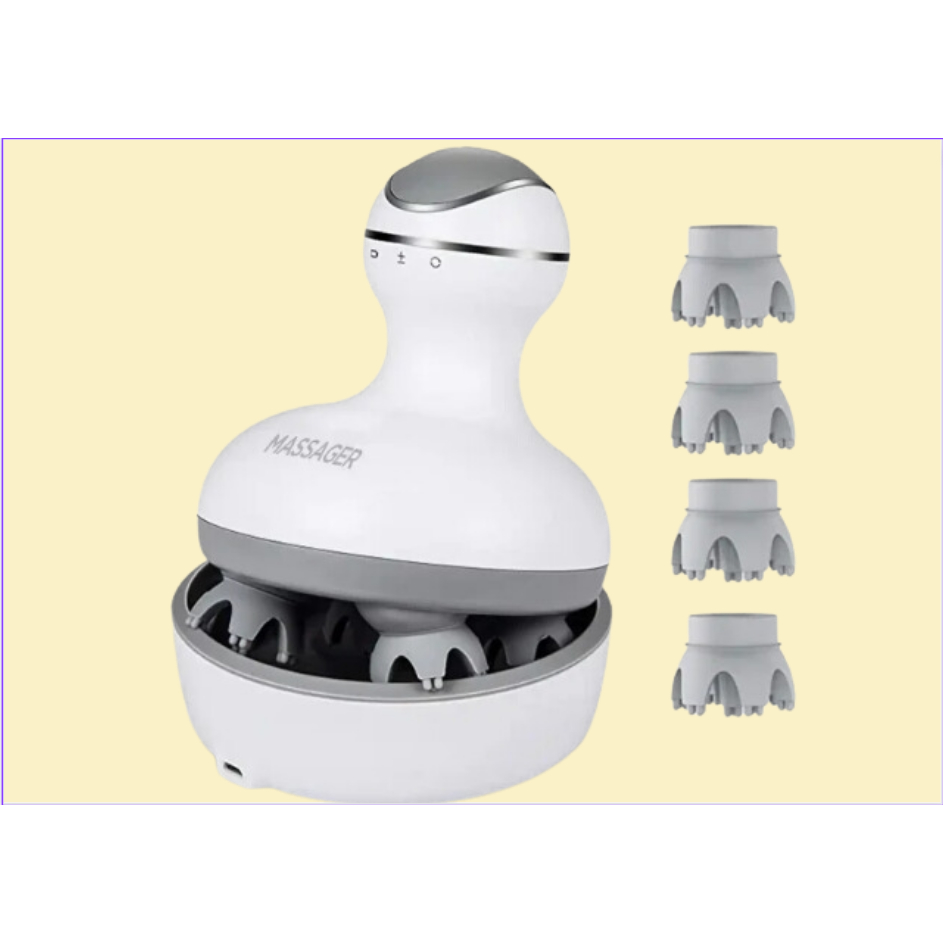 Máy mát xa da đầu với 4 đầu mát xa thay thế Máy gãi đầu di động với các nút nhào khăn Máy massage đầu cổ đa năng