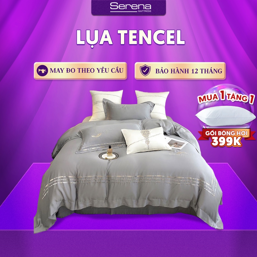 Bộ Chăn Ga Gối Nệm 5 Món Tencel 80s Cao Cấp SERENA MATTRESS Bộ Set Chăn Ga Gối Đệm Drap Trải Giường Đẹp Mát Sang Trọng