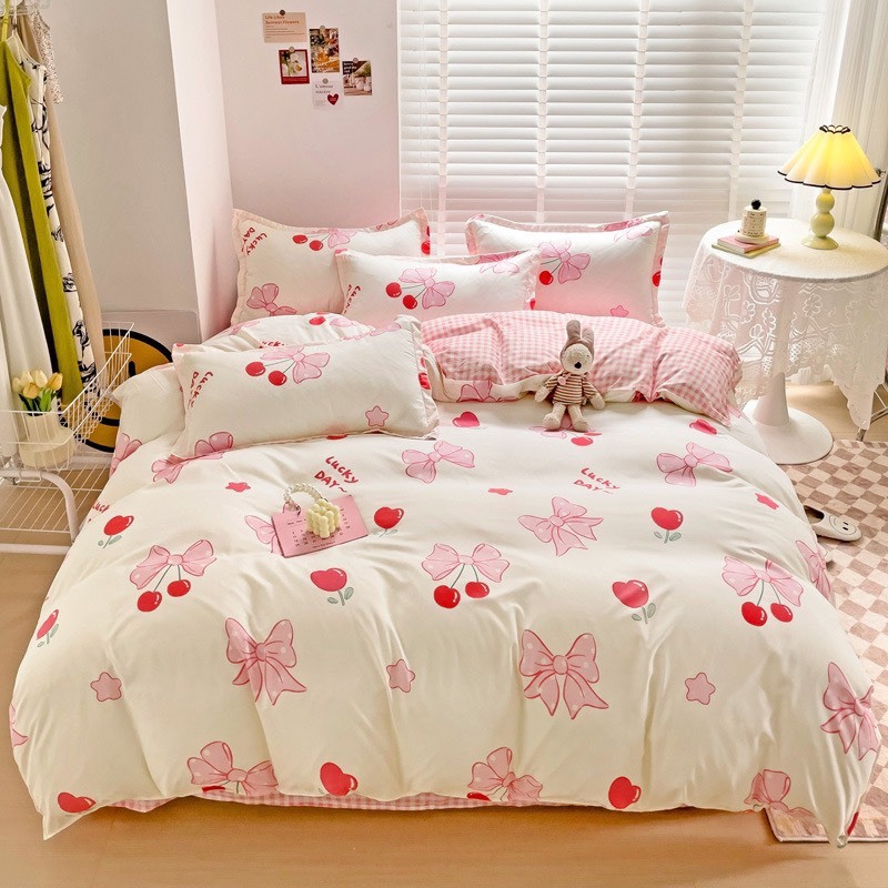 Bộ Chăn Ga Gối Cotton 3D Mịn Decor hoạ tiết Thỏ dễ thương trending 2023