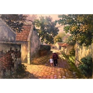 Tranh tô màu theo số Gợi nhớ quê hương- Ký ức tuổi thơ-Làng quê ngày xưa ấy