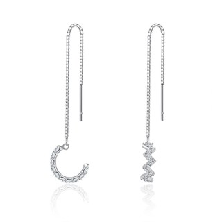 Khuyên tai bạc nữ TWINKLE TIME dáng kẹp ziczac nạm đá tua dài nữ tính TT269