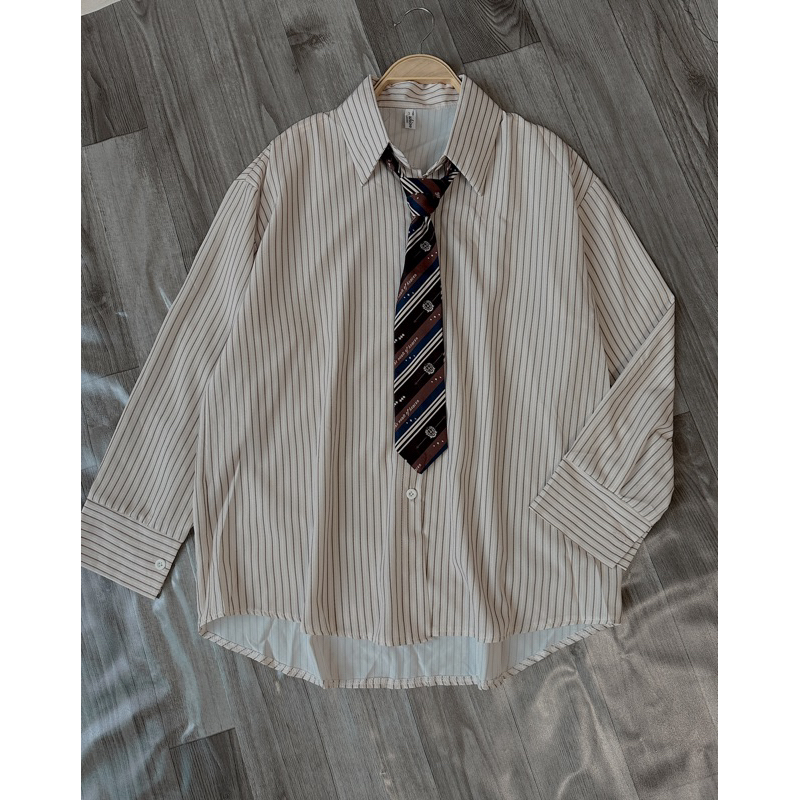 ÁO SƠ MI KẺ DÀI TAY + CÀ VẠT VINTAGE