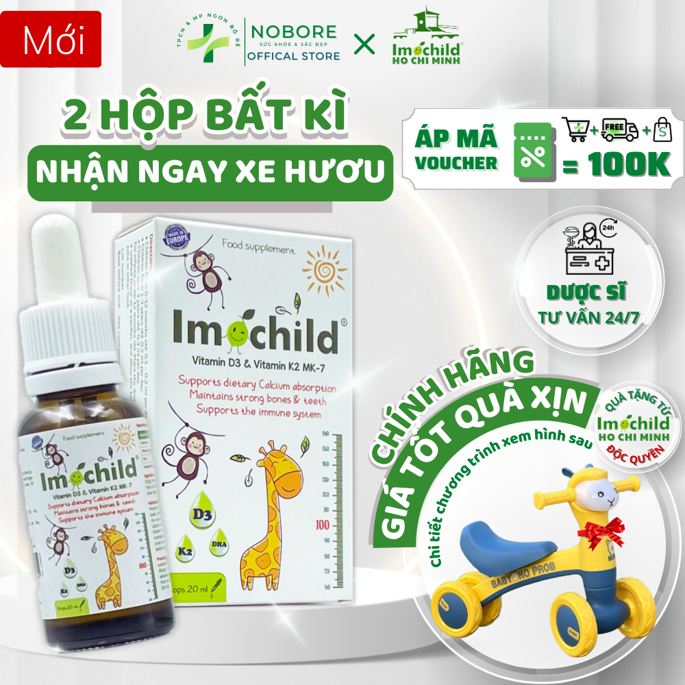 2 Hộp Bất Kì XE CHÒI HƯƠU Vitamin D3 K2 MK7 DHA Imochild Cho Bé Tăng