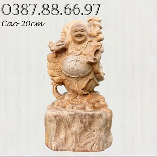 Tượng phật di lặc tài lộc cao 20cm chất liệu gỗ ngọc am