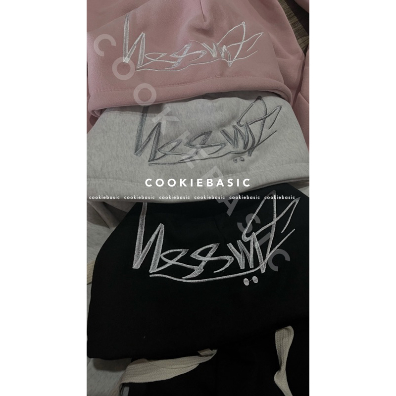 Áo Hoodie Nỉ Bông Thêu Mũ Stu ssy Ba Màu