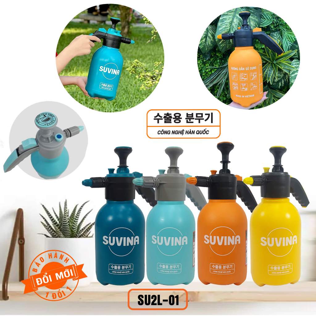 Bình xịt 2 lit chính hãng SUVINA, tưới cây, xịt hóa chất, nhựa HDPE siêu bền, Bảo hành 1 đổi 1
