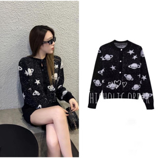 Áo khoác len dệt kim hình hành tinh cổ tròn cho nữ phong cách Âu Mỹ 2023 hàng xuất Zara