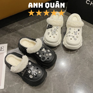 Dép sục nữ đế cao 6 cm có lông giữ ấm tặng kèm sẵn Charm 3D nhiều hình siêu xinh 2023 giữ ấm mùa đông