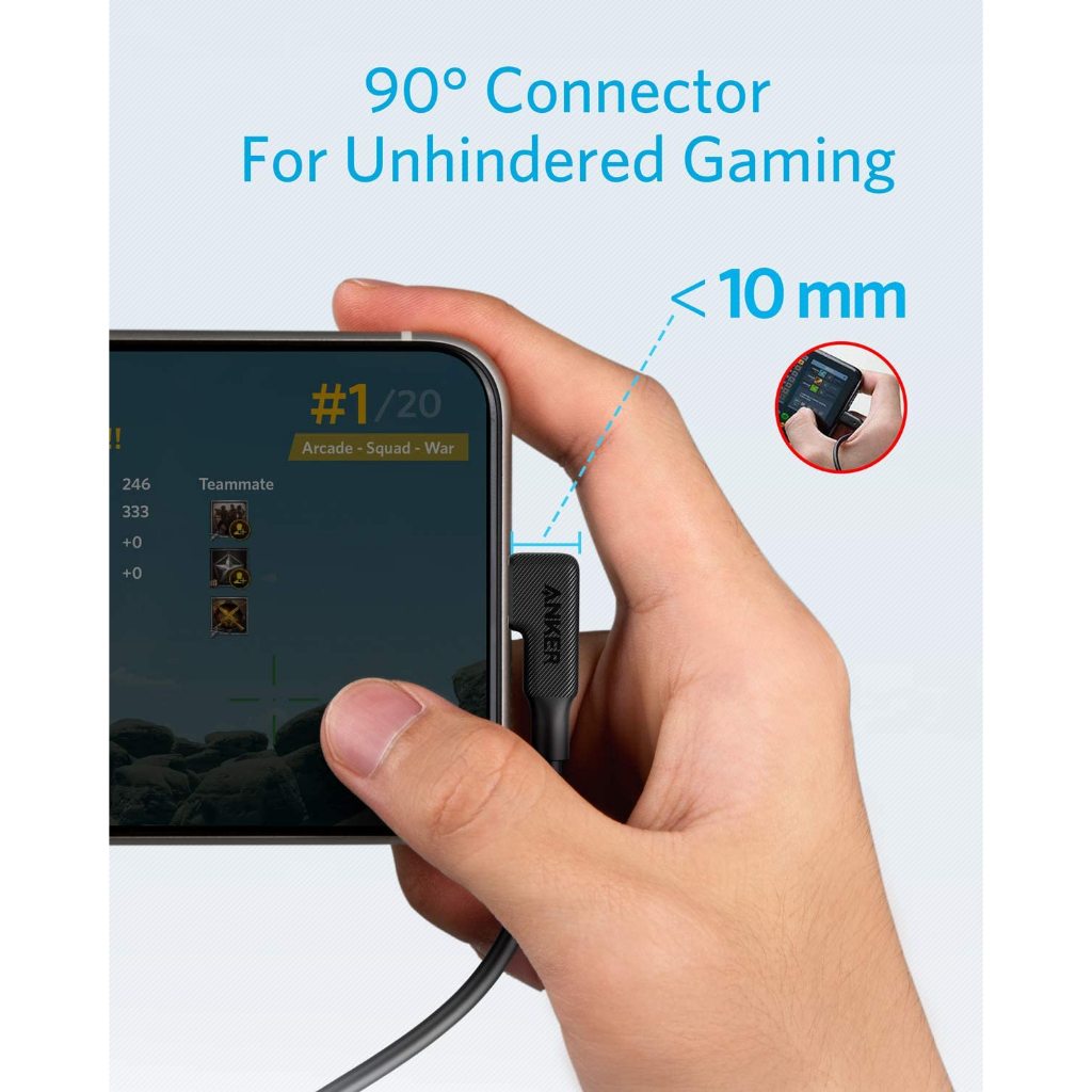 Cáp Sạc Nhanh C-L Anker Y2360 0.9m 90 độ gaming PD 20W sạc nhanh cho IPhone/IPad