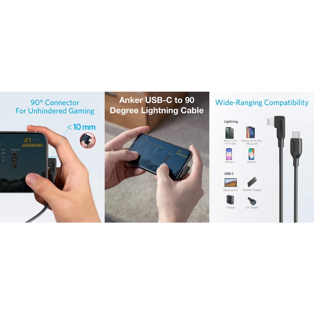 Cáp Sạc Nhanh C-L Anker Y2360 0.9m 90 độ gaming PD 20W sạc nhanh cho IPhone/IPad