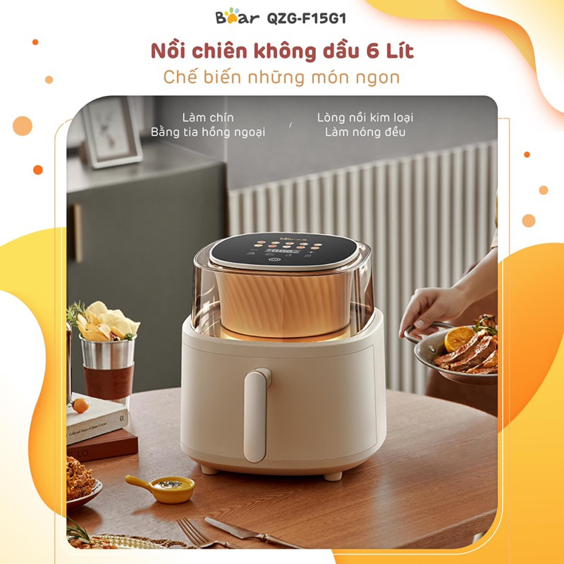 Nồi Chiên Không Dầu 6L Bear QZG-F15G1 - Bảo hành 12 tháng