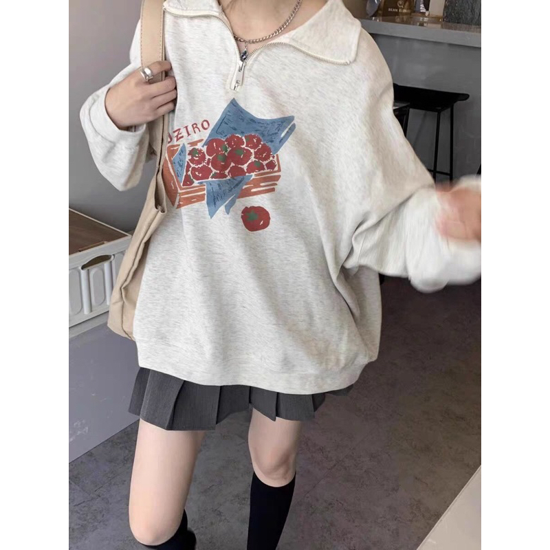 Áo polo nỉ Xám in hình Mitstore