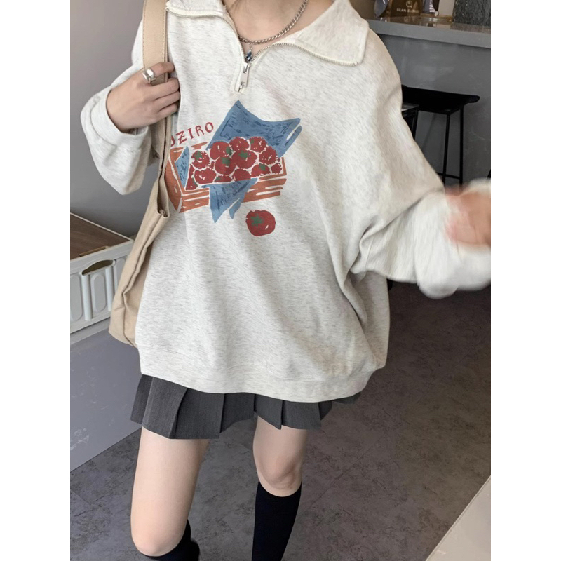 Áo polo nỉ Xám in hình Mitstore
