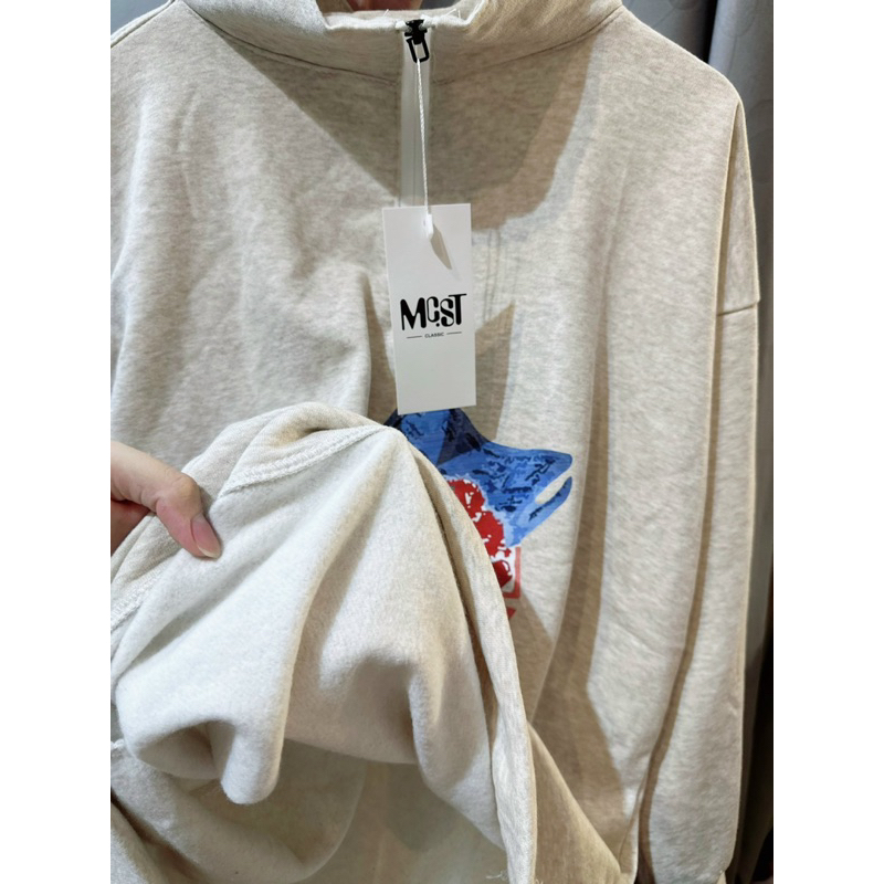 Áo polo nỉ Xám in hình Mitstore