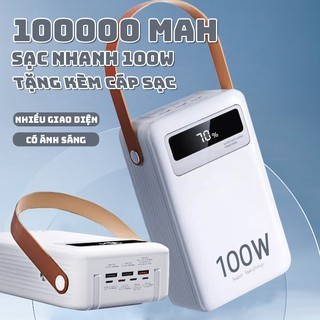 Sạc dự phòng sạc nhanh 100w/100000mAh Tặng kèm cáp sạc Android/iPhone Có ánh sáng Pin dự phòng Pin sạc dự phòng