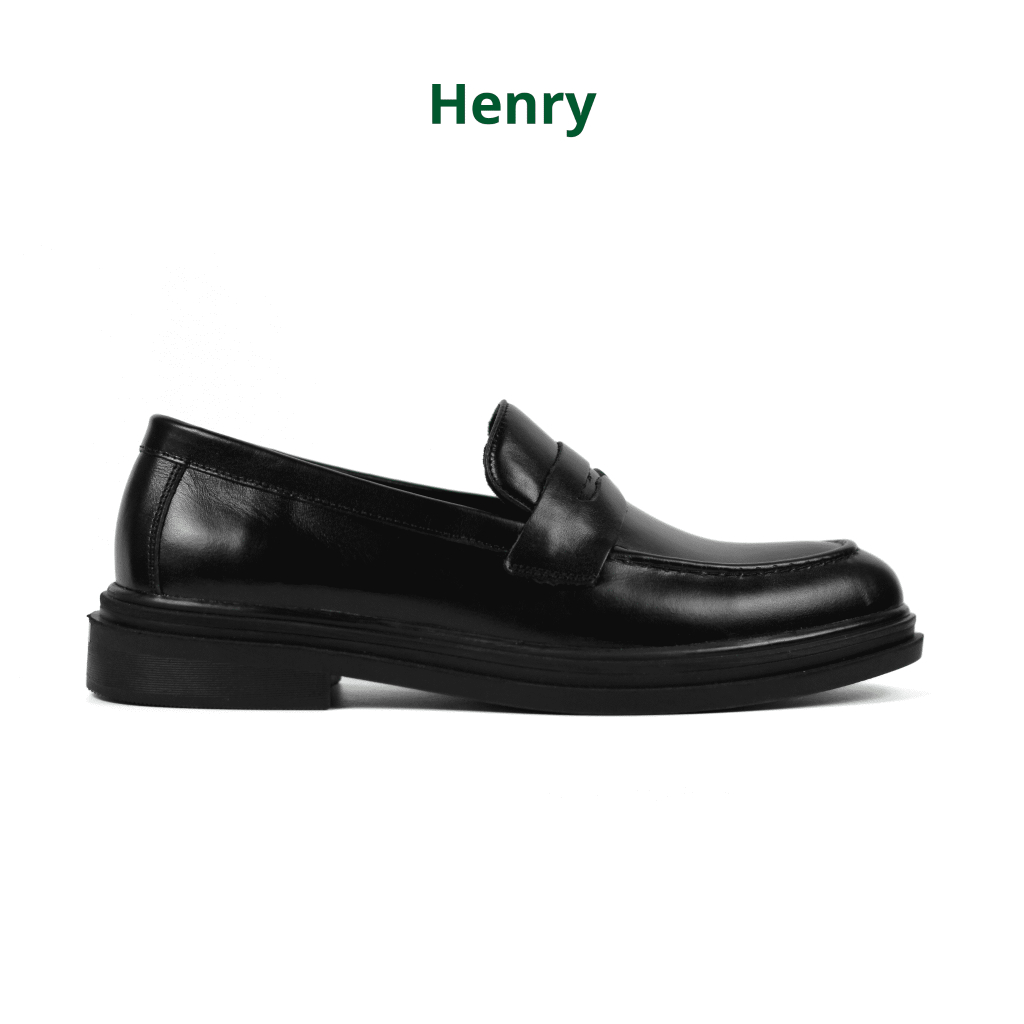 Giày lười nam HENRY giày tây Loafer công sở trẻ trung bằng da thật chính hãng có độn đế đi làm đi chơi AN07