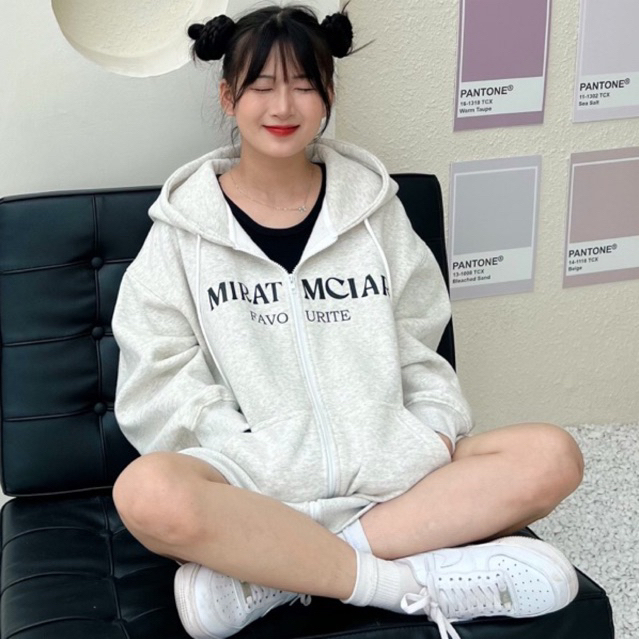 Áo Hoodie ZIP Nỉ Bông Form Rộng Nam Nữ Unisex Dáng Oversize Xám Tiêu In Nhiều Hình - thương hiệu LOVENA
