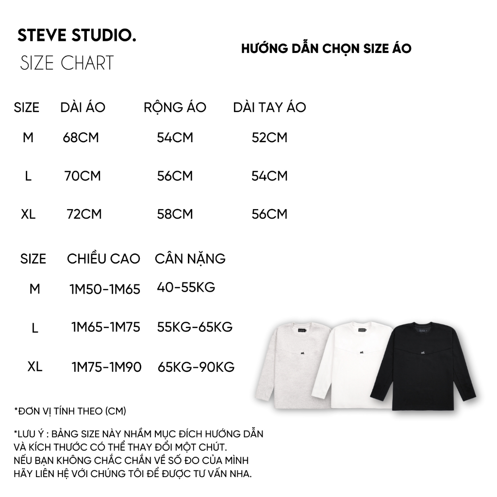 Áo thun Dài Tay STEVE Long Sleeve, Áo phông dài tay cổ tròn 2 màu : Trắng, Đen, Xám