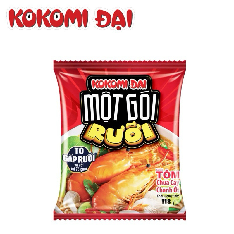 Thùng 30 gói mì kokomi đại một gói rưỡi 113g vị tôm chua cay chanh ớt