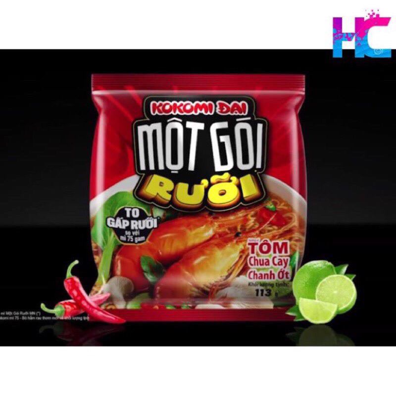 Thùng 30 gói mì kokomi đại một gói rưỡi 113g vị tôm chua cay chanh ớt