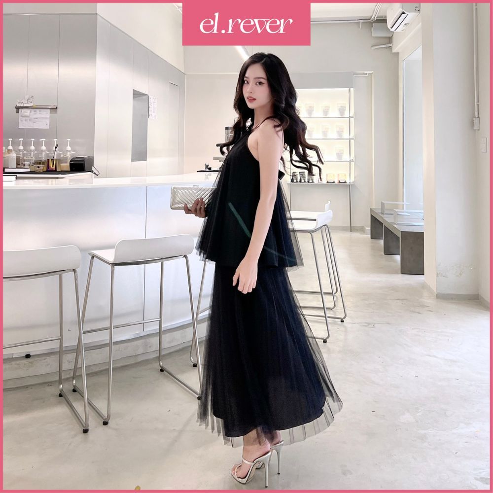 EL.RÊVER - Áo dây xếp ly kèm nơ nữ tính - Màu đen - 0923T18