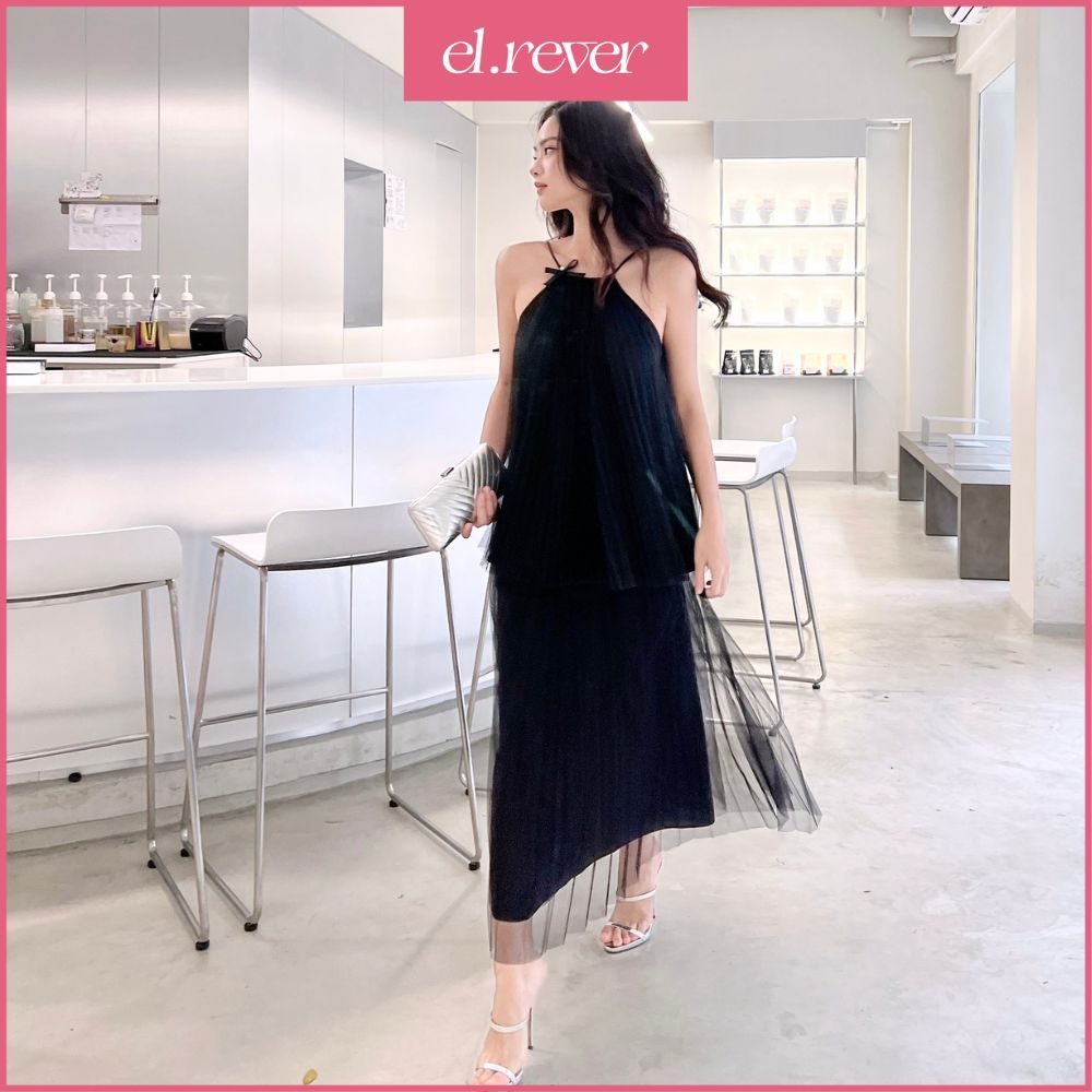 EL.RÊVER - Áo dây xếp ly kèm nơ nữ tính - Màu đen - 0923T18