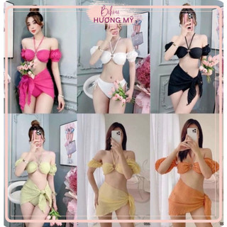 Bikini,đồ bơi set 3 món tay trễ vai phối khoen áo,hàng sẵn nhiều màu,ảnh thật chụp sàn hàng chuẩn shop