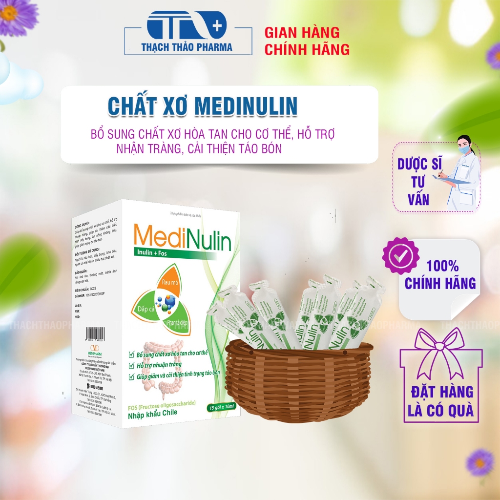 MEDINULIN - BỔ SUNG CHẤT XƠ, HỖ TRỢ NHUẬN TRÀNG, GIẢM TÁO BÓN - HỘP 15 GÓI