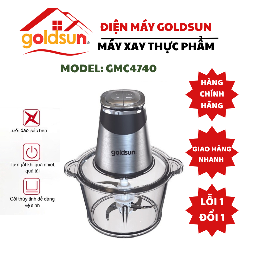 Máy xay thịt Goldsun , công suất 500W 2L lưỡi dao 4 cánh inox 304 ko gỉ, bảo hành chính hãng 12 tháng