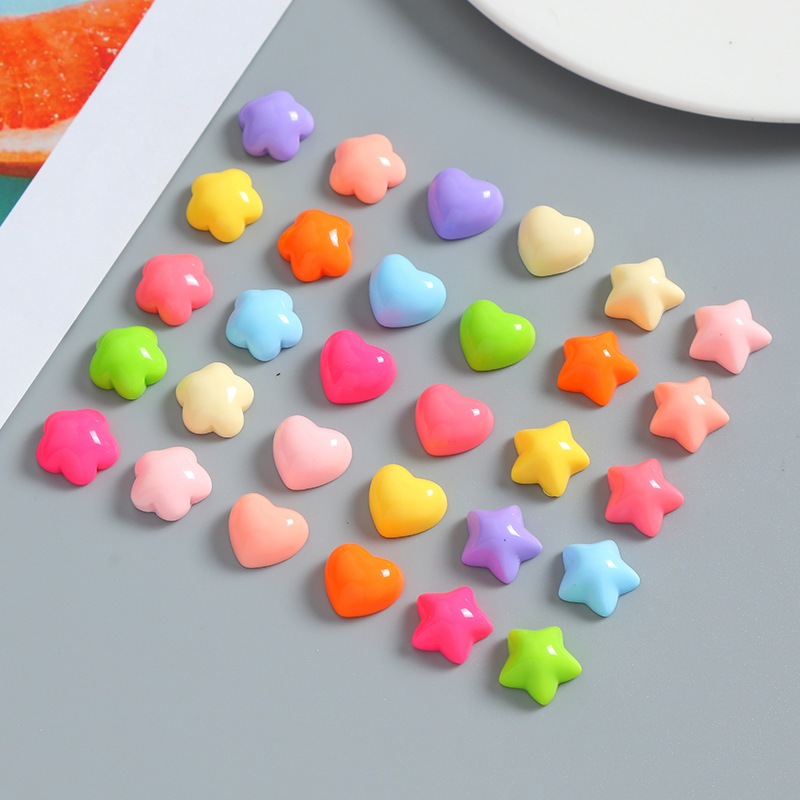 Combo 05 charm hoa mai, ngôi sao, trái tim nhựa bóng nhiều màu trang trí nút áo, keycap, toploader, DIY