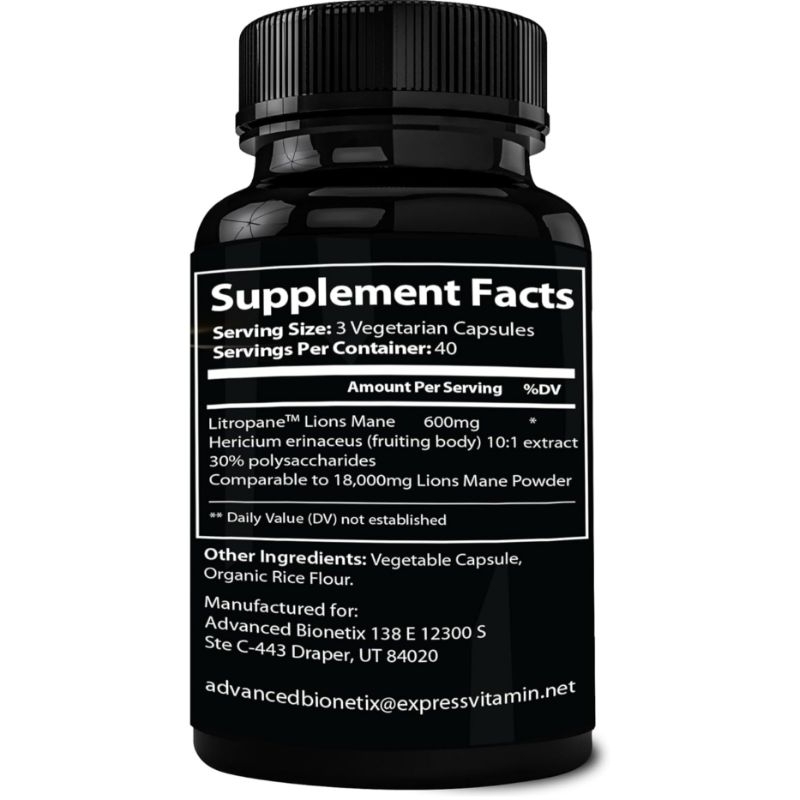 Lion's Mane Litropane 18000mg, Nấm Hầu Thủ Hữu Cơ, Chống Thoái Hóa Não, Hỗ Trợ Ung Bướu, Chống Oxy Hóa Bionetix